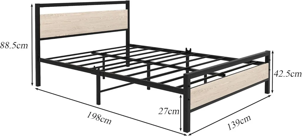 4ft6 Double Bed Frame with Wooden Headboard Heavy - Image 2