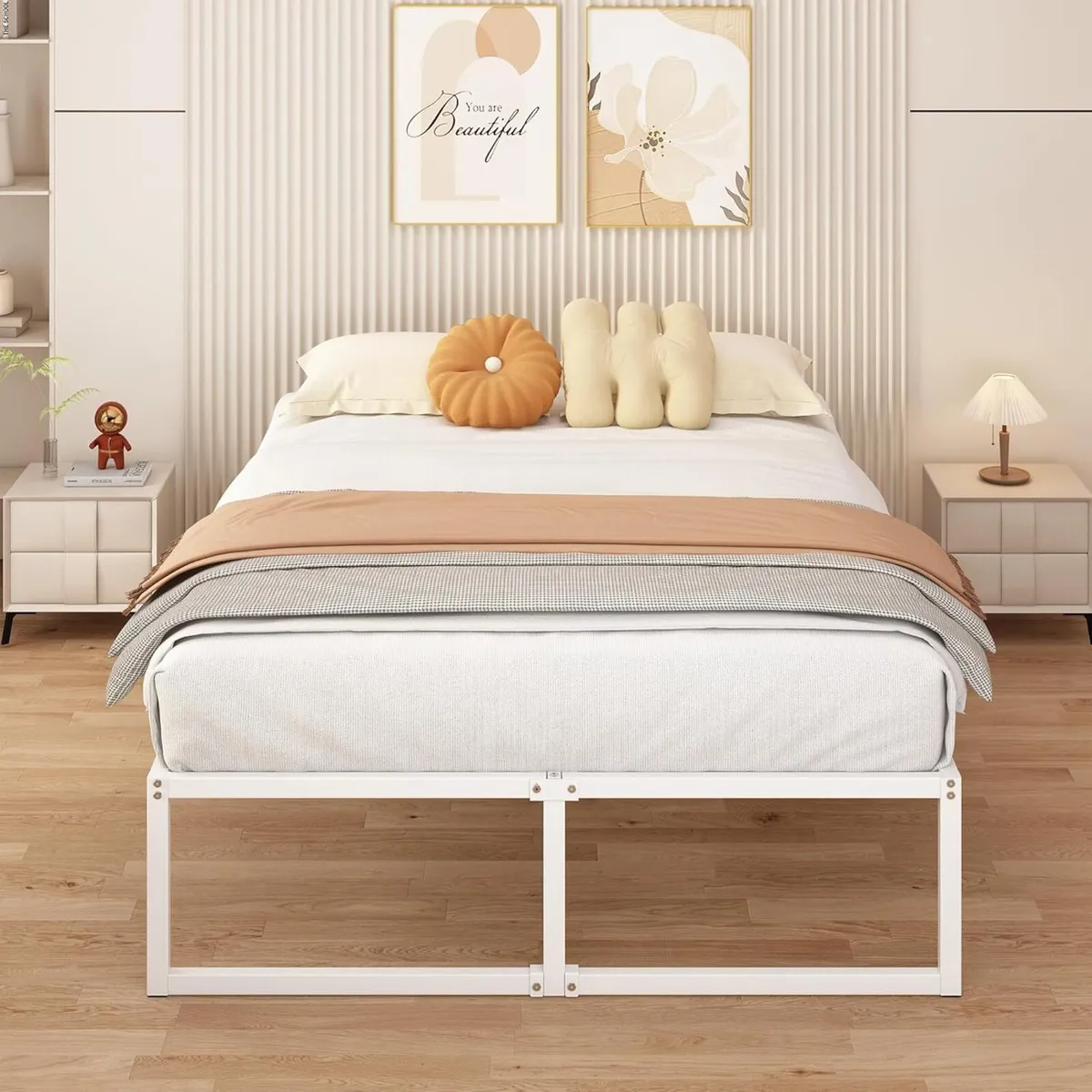 Double Bed Frame 135x190 cm Metal Platform with - Image 3