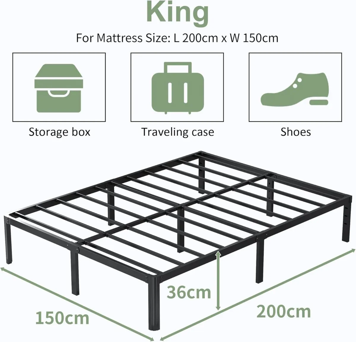Lutown Teen King Size Bed Frame 5ft Heavy Duty - Image 2