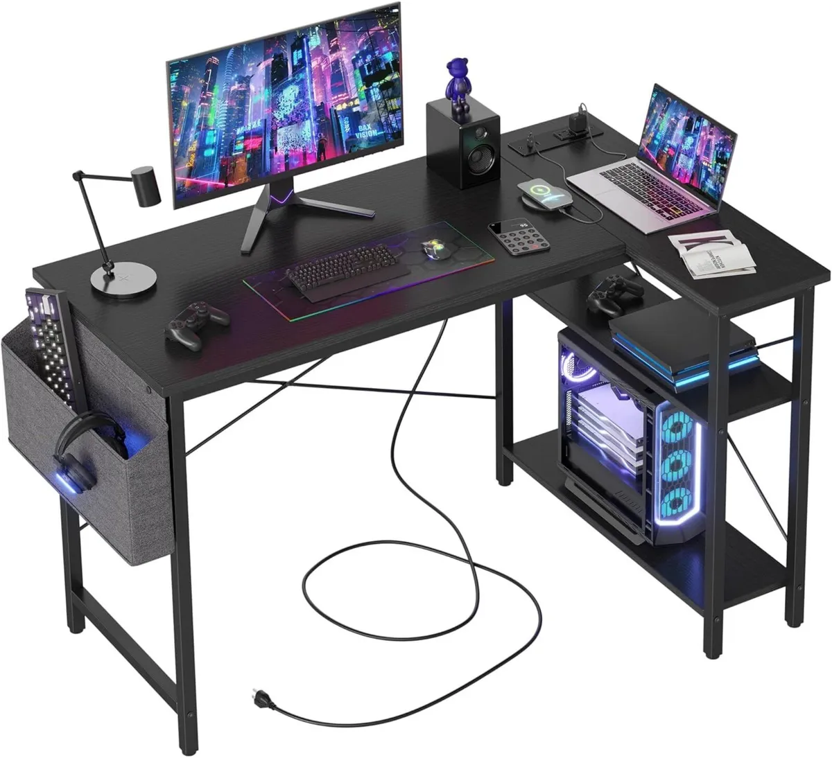 Small L Shaped Desk with Power Outlets - 120x70cm - Image 1