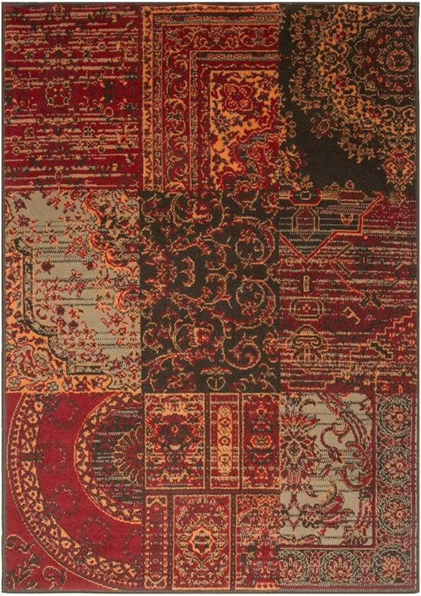 Milan Warm Red Brown Burnt Orange Grey Rug