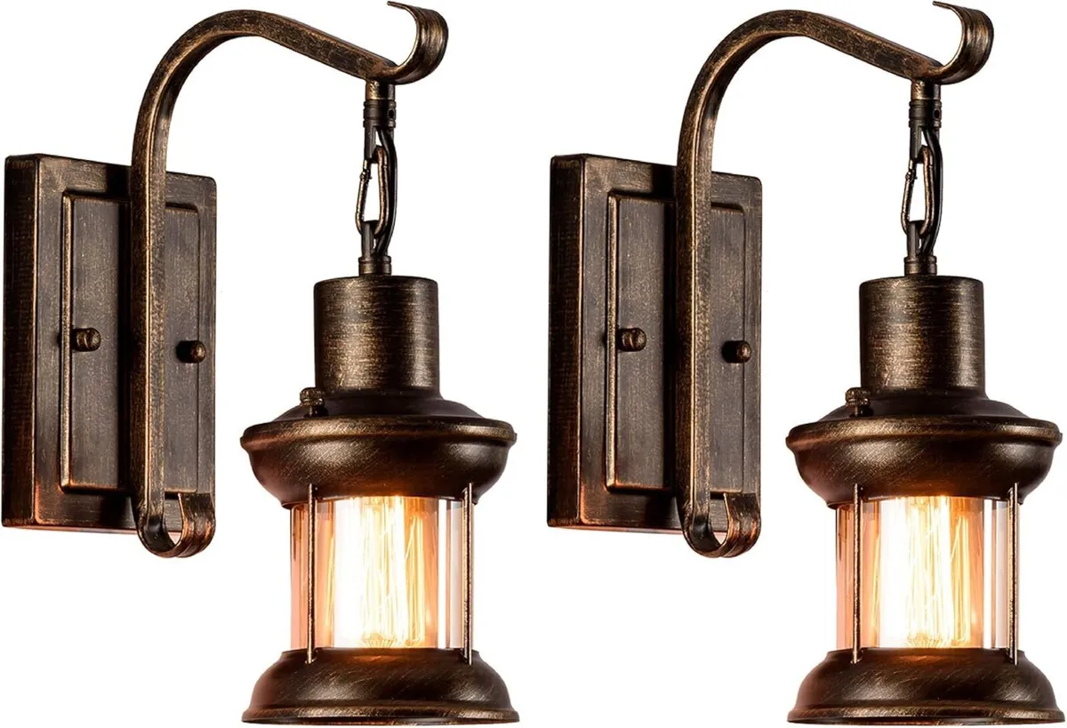 Vintage Glass Wall Sconce Fixtures 2-Pack Rustic - Image 1
