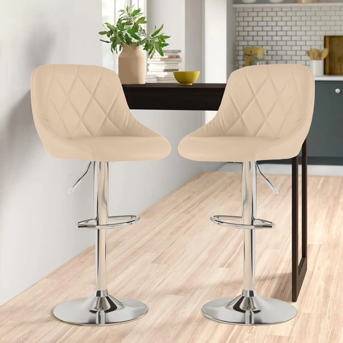 2X Madrid Chrome Gas Lift Swivel Faux Leather - Image 2
