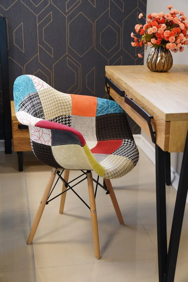Vivid Mosaic Patchwork Armchair with Beech Legs - Image 1