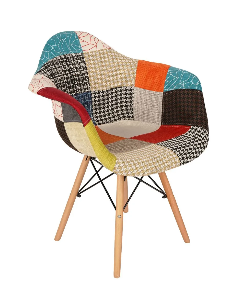 Vivid Mosaic Patchwork Armchair with Beech Legs - Image 3
