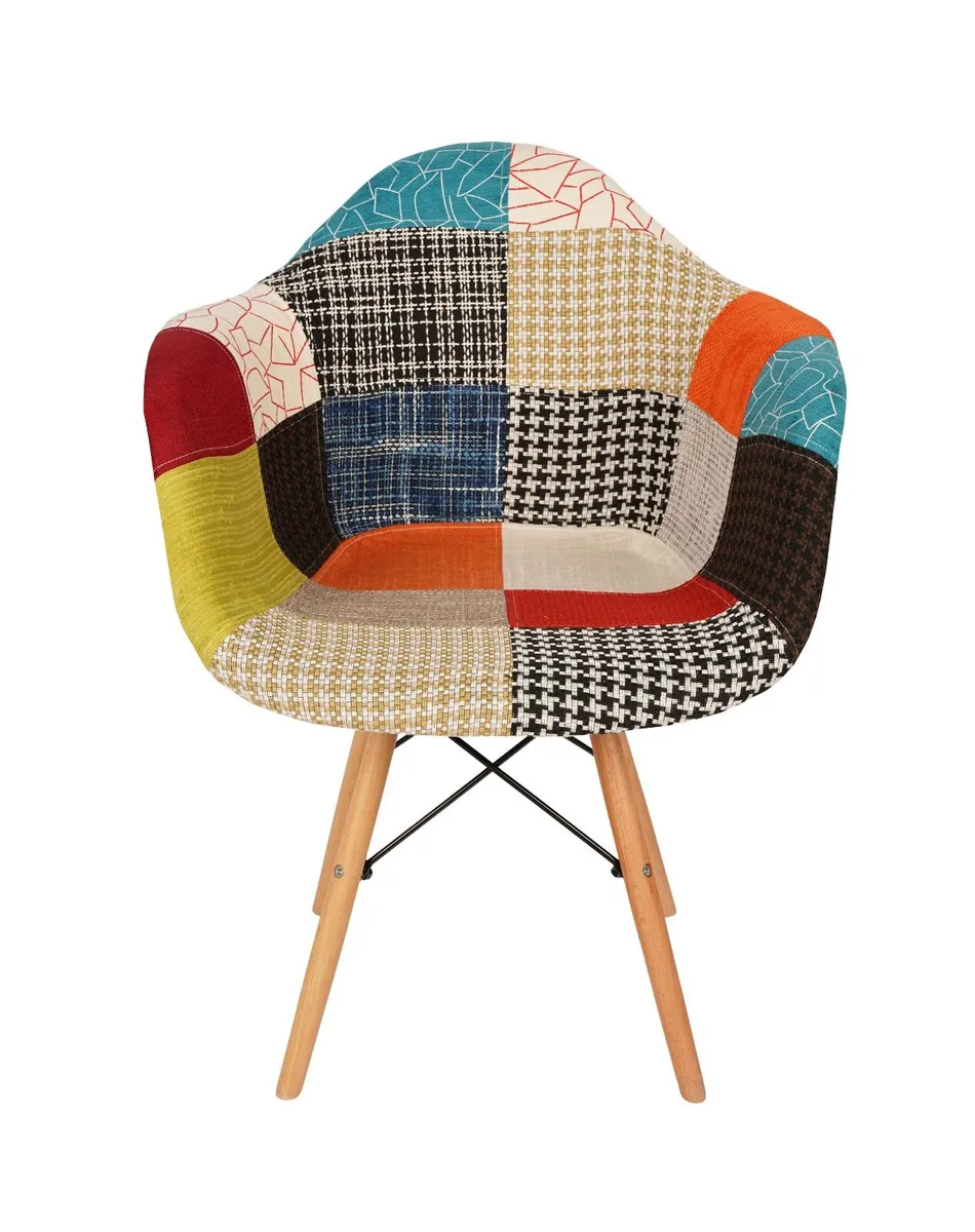 Vivid Mosaic Patchwork Armchair with Beech Legs - Image 4