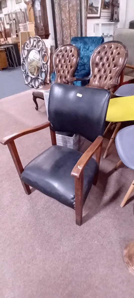 Vintage Low Faux Leather Fireside Armchair