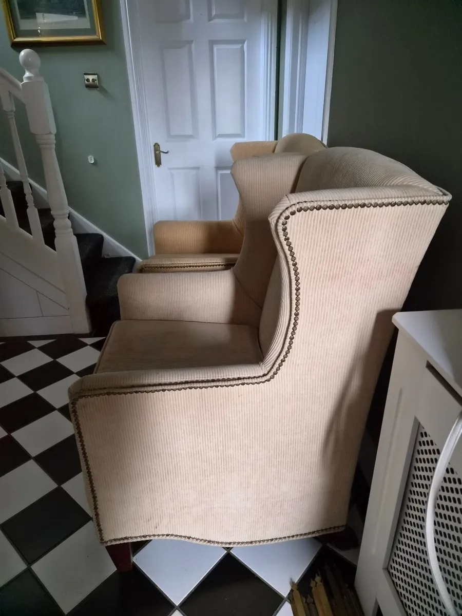 Two Cream/Lemon Wingback Armchairs - Image 2