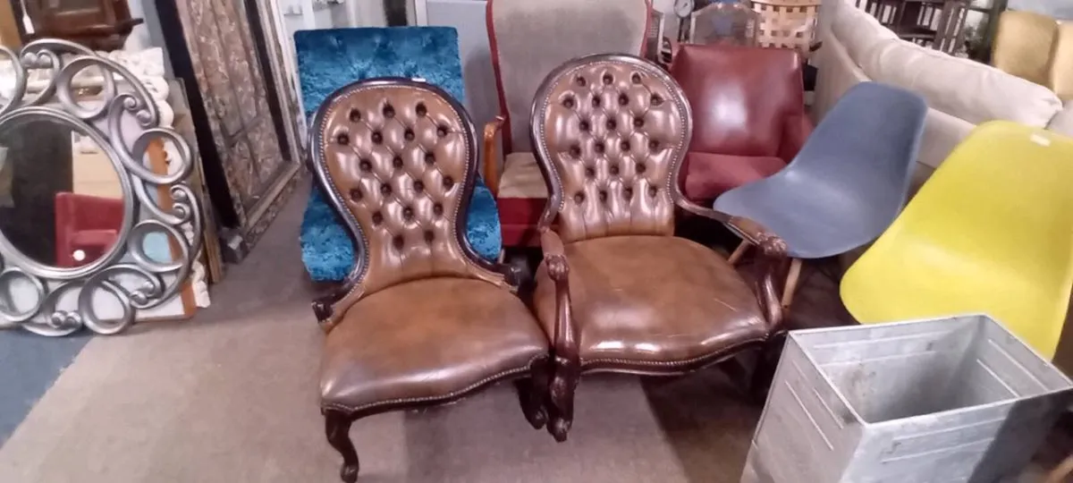 Pair Of Antique His And Hers Slipper Style Chairs