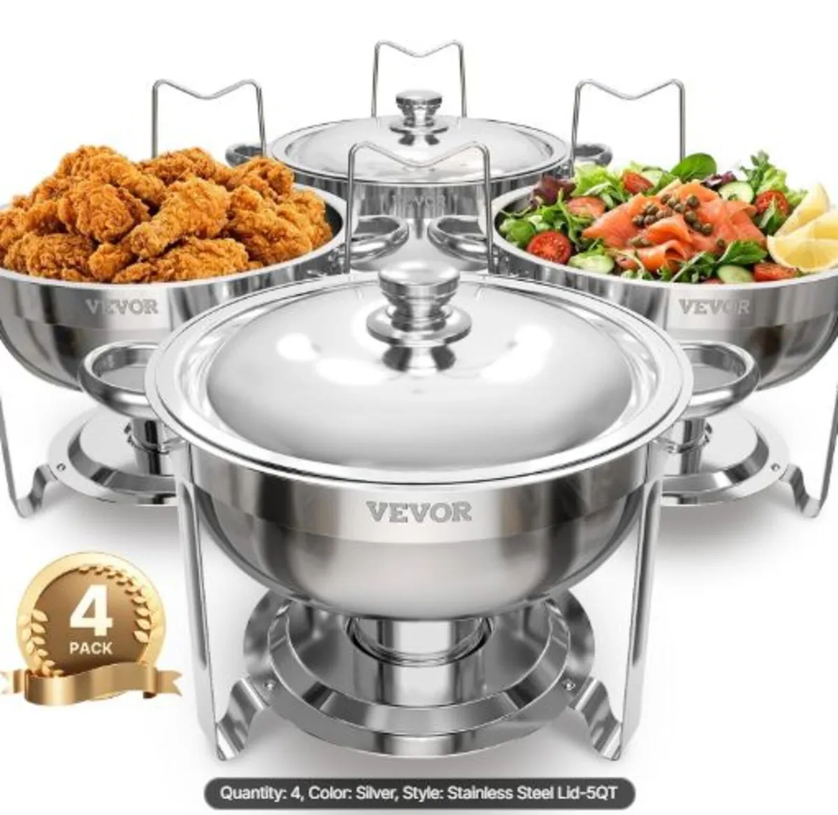 Chafing Dish Buffet Set, 5 Qt 4 Pack, Stainless - Image 1