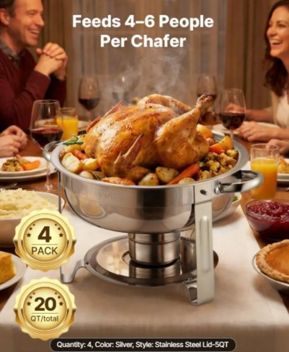 Chafing Dish Buffet Set, 5 Qt 4 Pack, Stainless - Image 2