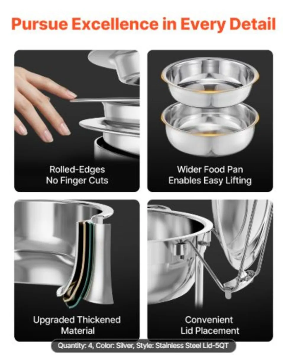 Chafing Dish Buffet Set, 5 Qt 4 Pack, Stainless - Image 3