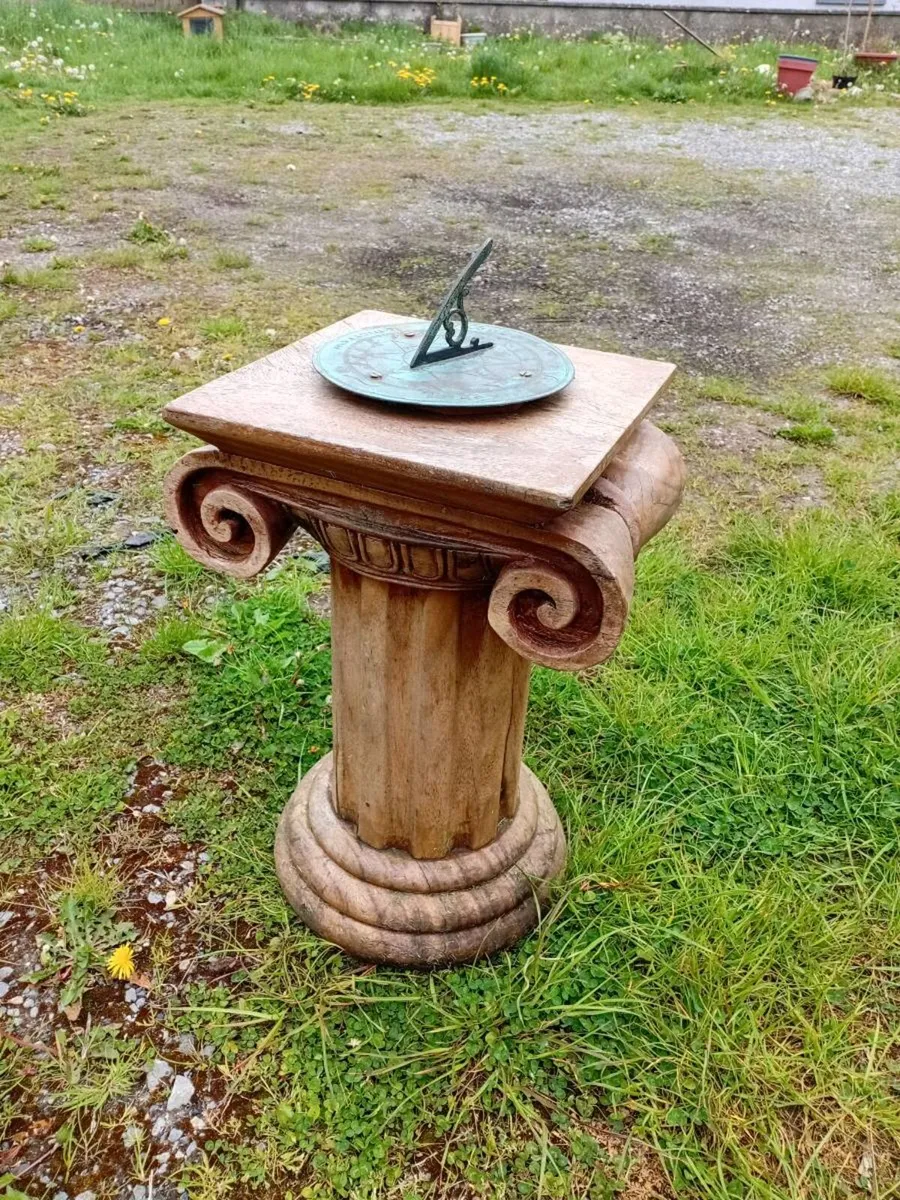 victorian bronze sundial on a solid wood base - Image 1