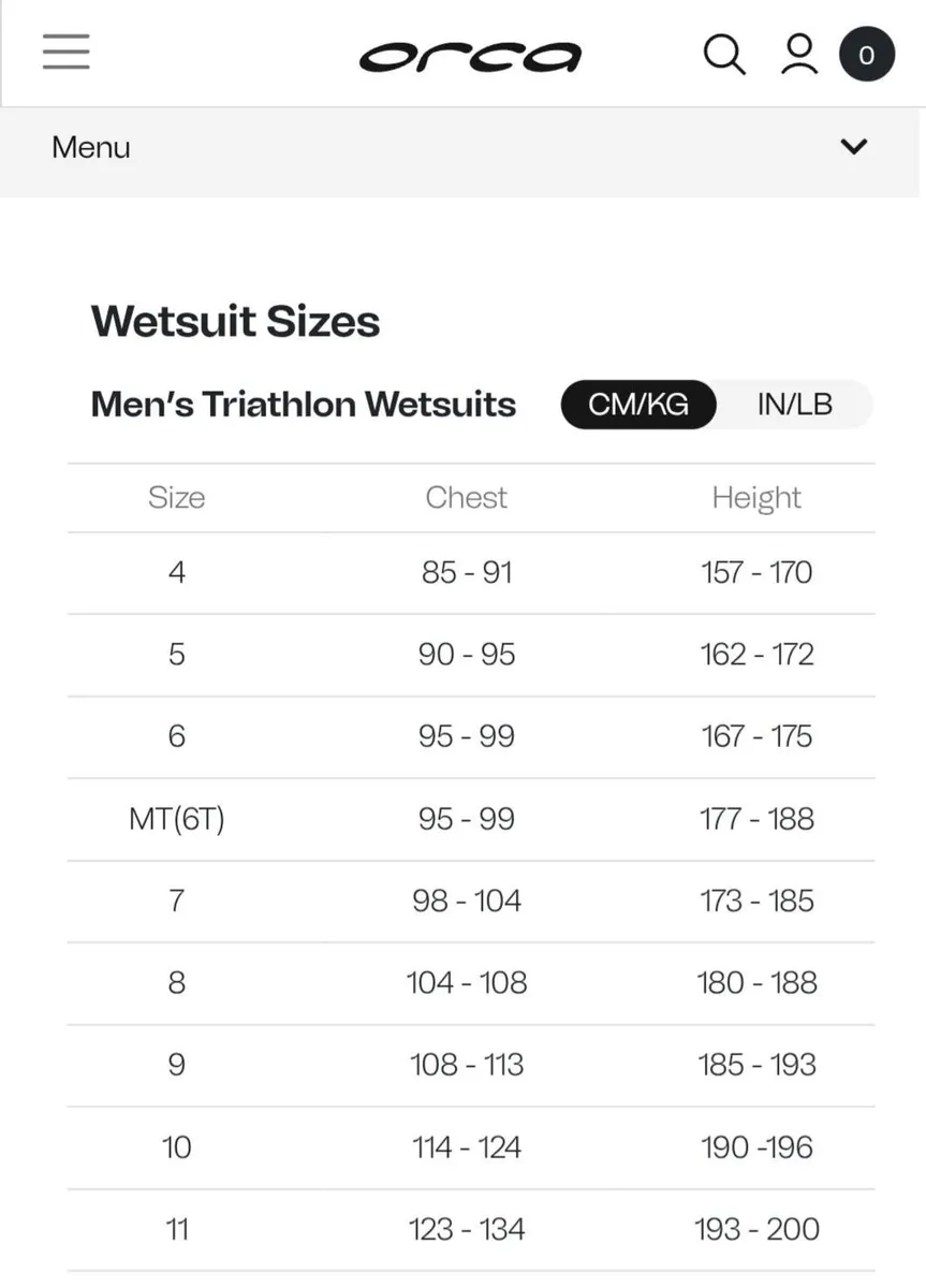 Orca Open Water wetsuit Mens  Size MT - chest 95-9 - Image 2