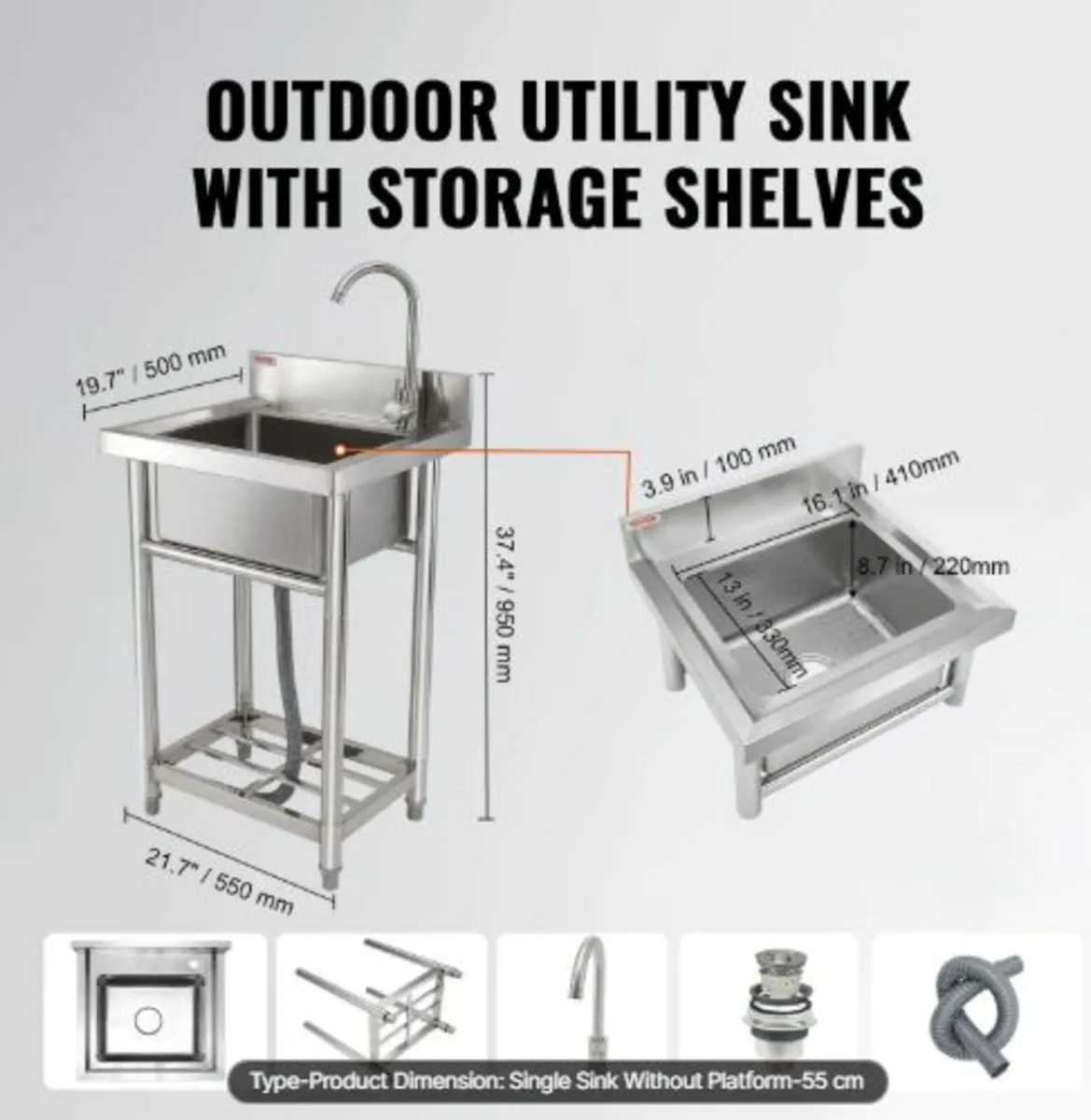 Stainless Steel Utility Sink, 1 Compartment Free - Image 2