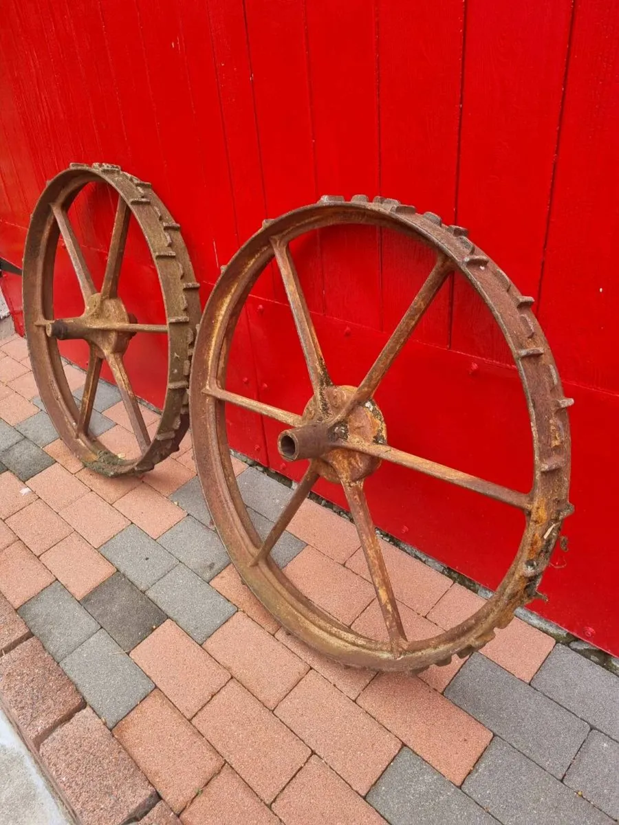 Pair of Old Cast Iron Wheels - Image 1