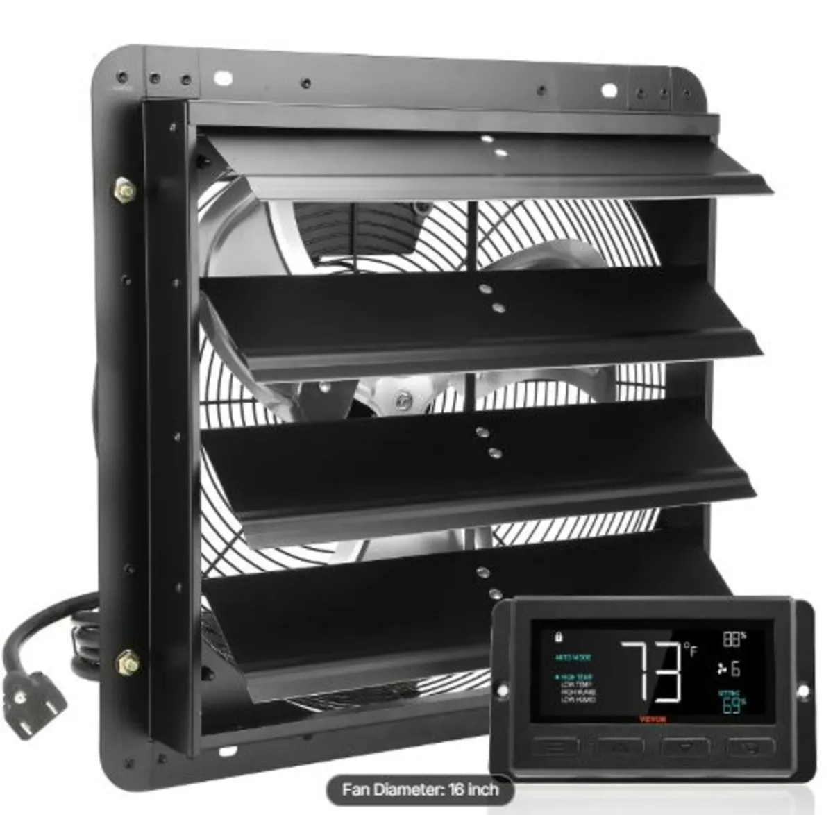 Shutter Exhaust Fan, 406 mm with Temperature - Image 1