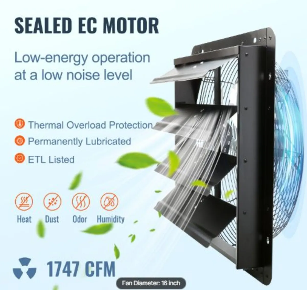 Shutter Exhaust Fan, 406 mm with Temperature - Image 2