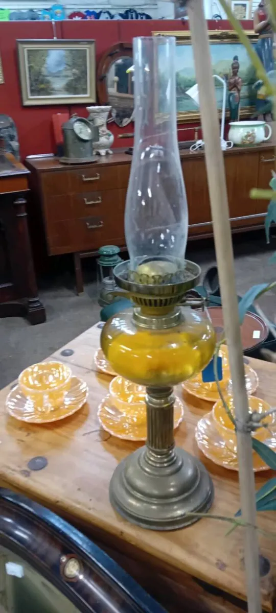 Antique Amber Glass Oil Lamp