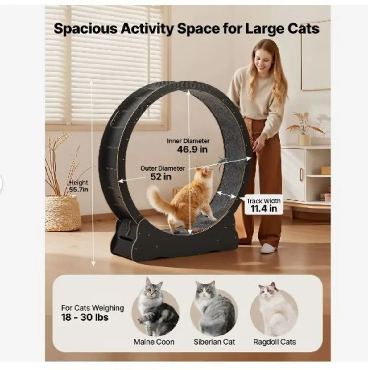 Cat Exercise Wheel, 132cm Wooden Cat Running - Image 1