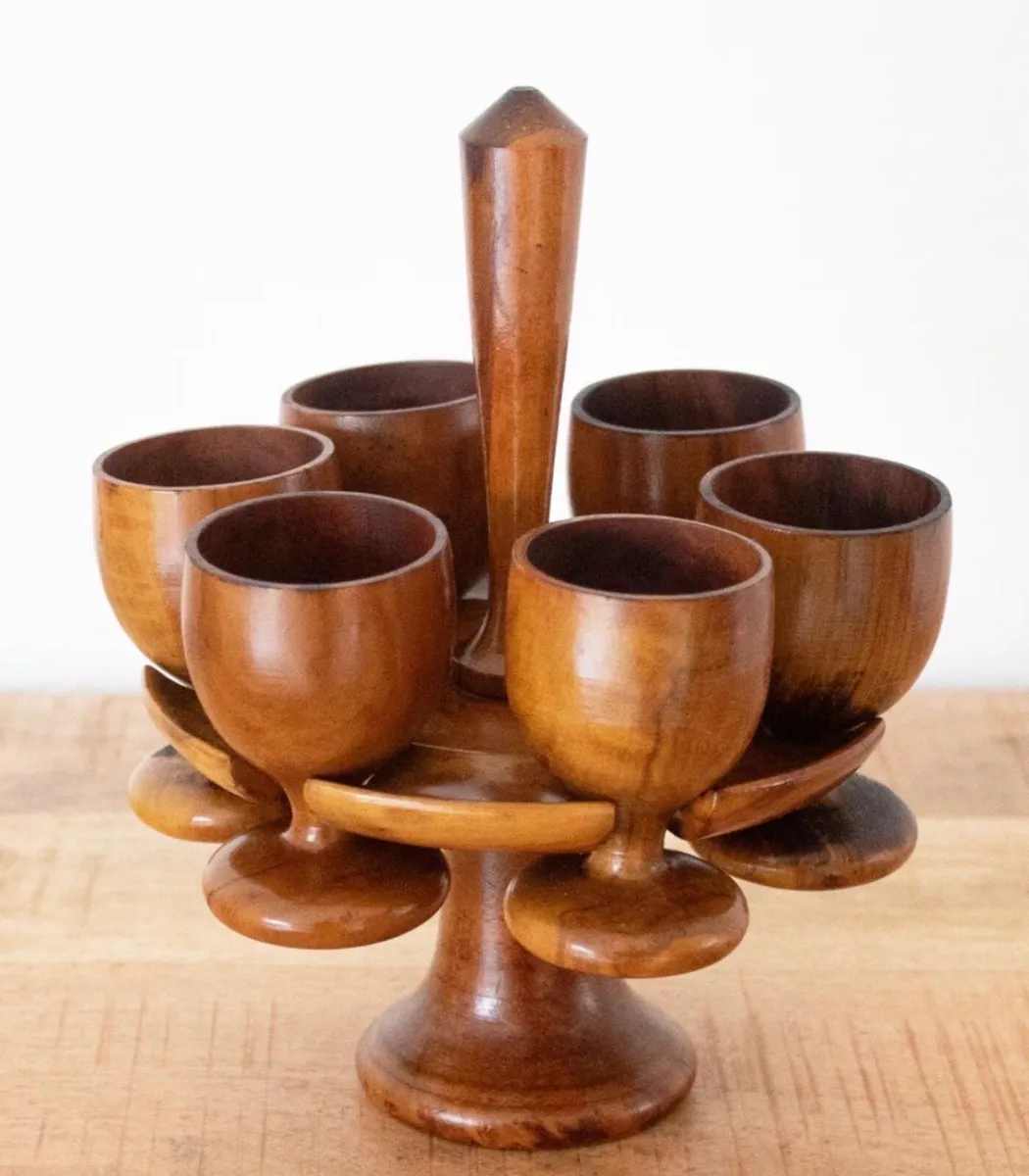 1970s teak egg cups and stand