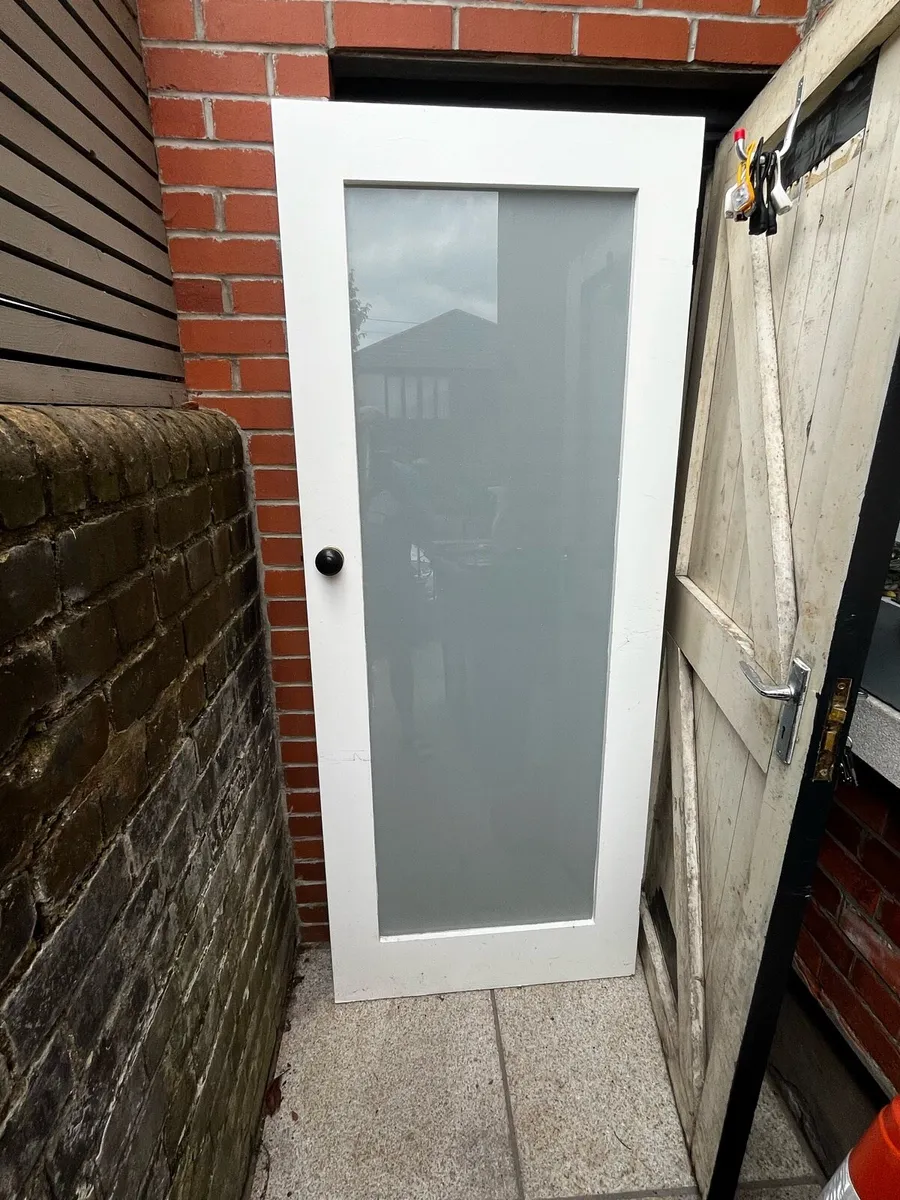 Hardwood interior door with frosted glass panel - Image 1