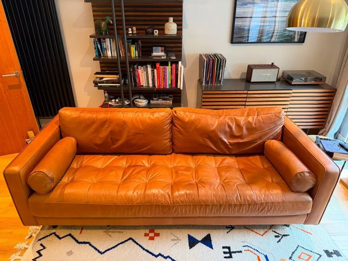 EZ living SCOTT Charme Cigar Leather 3 Seater Sofa - Image 4