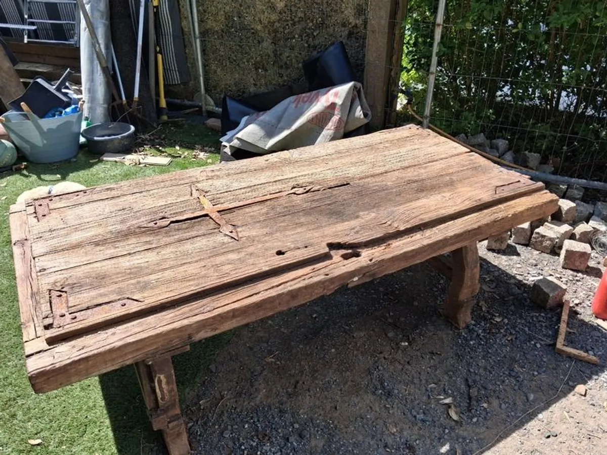 Mexican solid Wood coffee table made from church door - Image 1