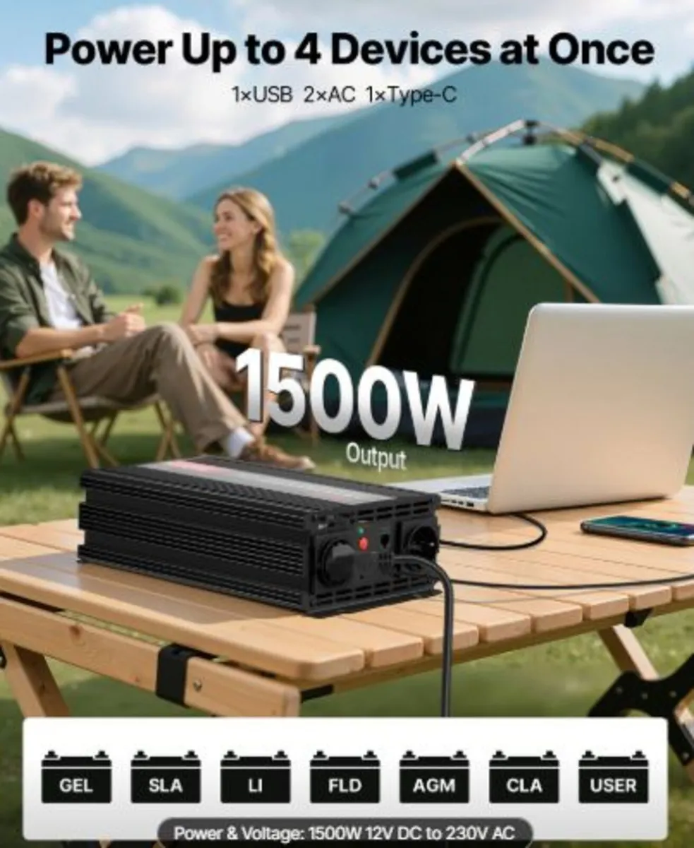 1500W Power Inverter, 12V DC to 230V AC Pure Sine - Image 2