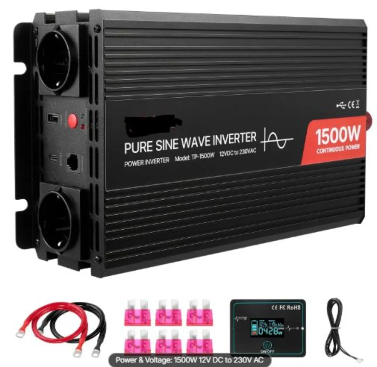 1500W Power Inverter, 12V DC to 230V AC Pure Sine - Image 1