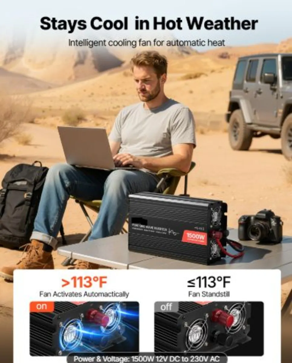 1500W Power Inverter, 12V DC to 230V AC Pure Sine - Image 3