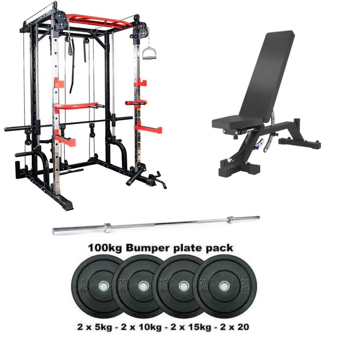 Full SMith cage with Bench and Weights and Bar