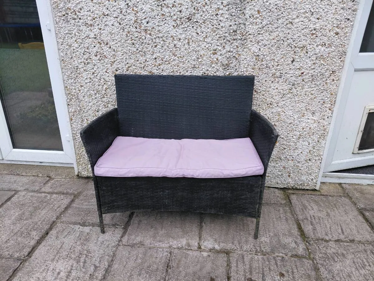 Rattan Garden Bench with Cushions - Image 1