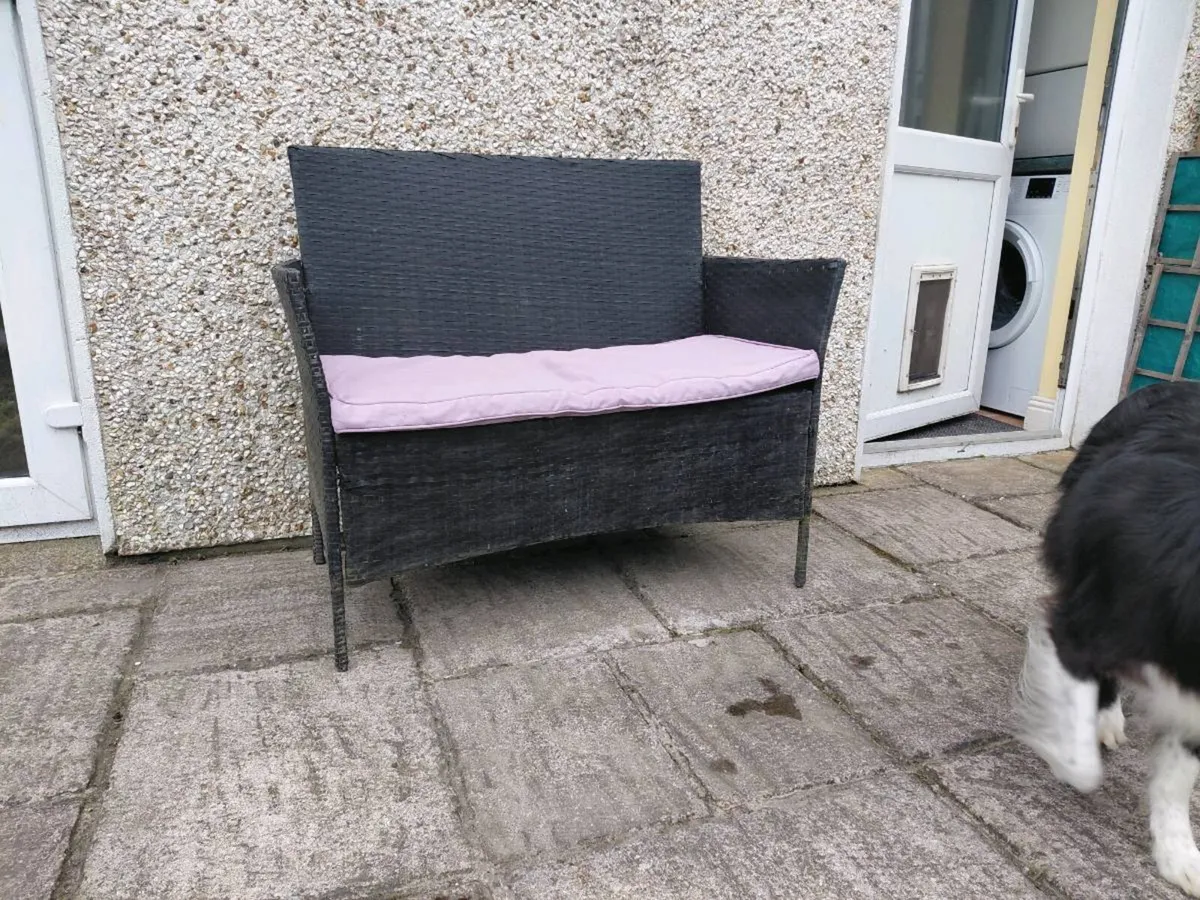 Rattan Garden Bench with Cushions - Image 2