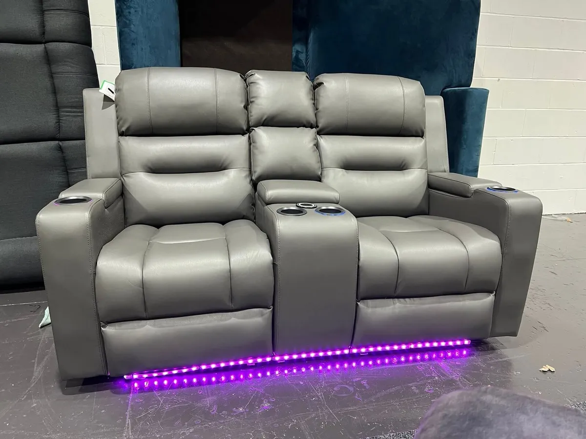 Titan Electric Dark Grey Leather Recliner Sofa - Image 2