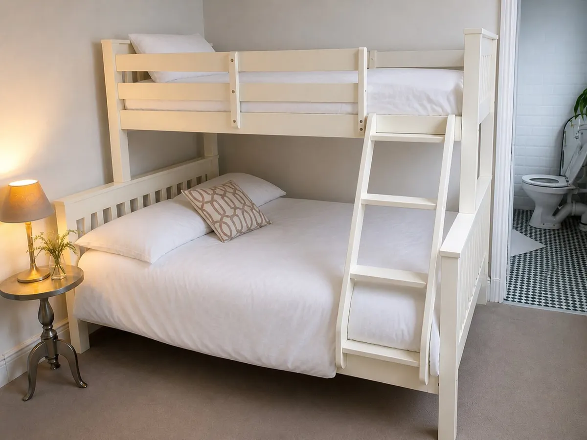 Bunk Bed - eZ Living Double Bed - Solid Cream Wood - Image 1