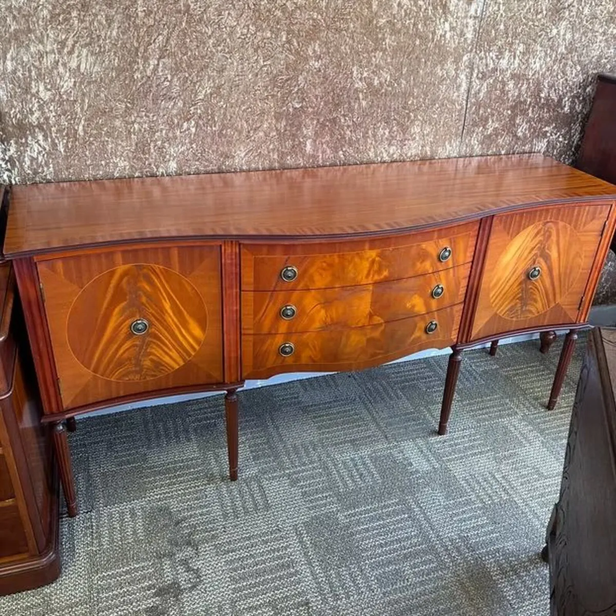 Mahogany flamed bow fronted sideboard
