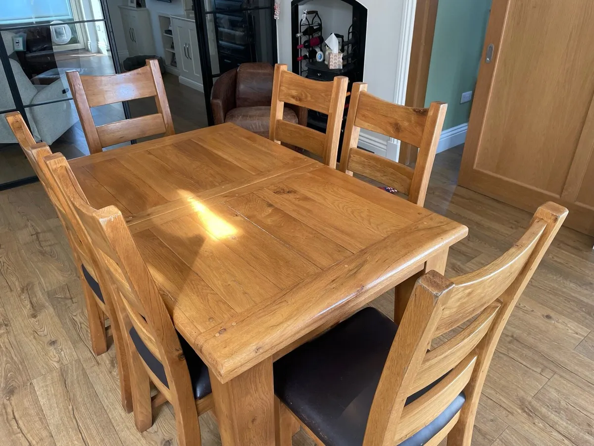 Extendable Oak Dining Table and Chairs - Image 2