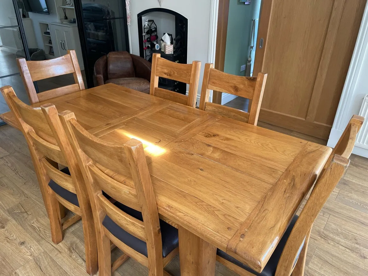 Extendable Oak Dining Table and Chairs - Image 1