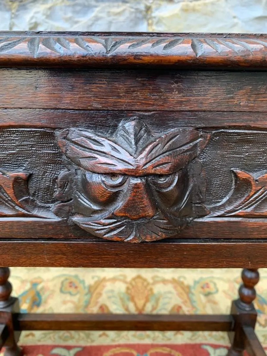 Antique Carved Oak Side Table with Drawer. - Image 2