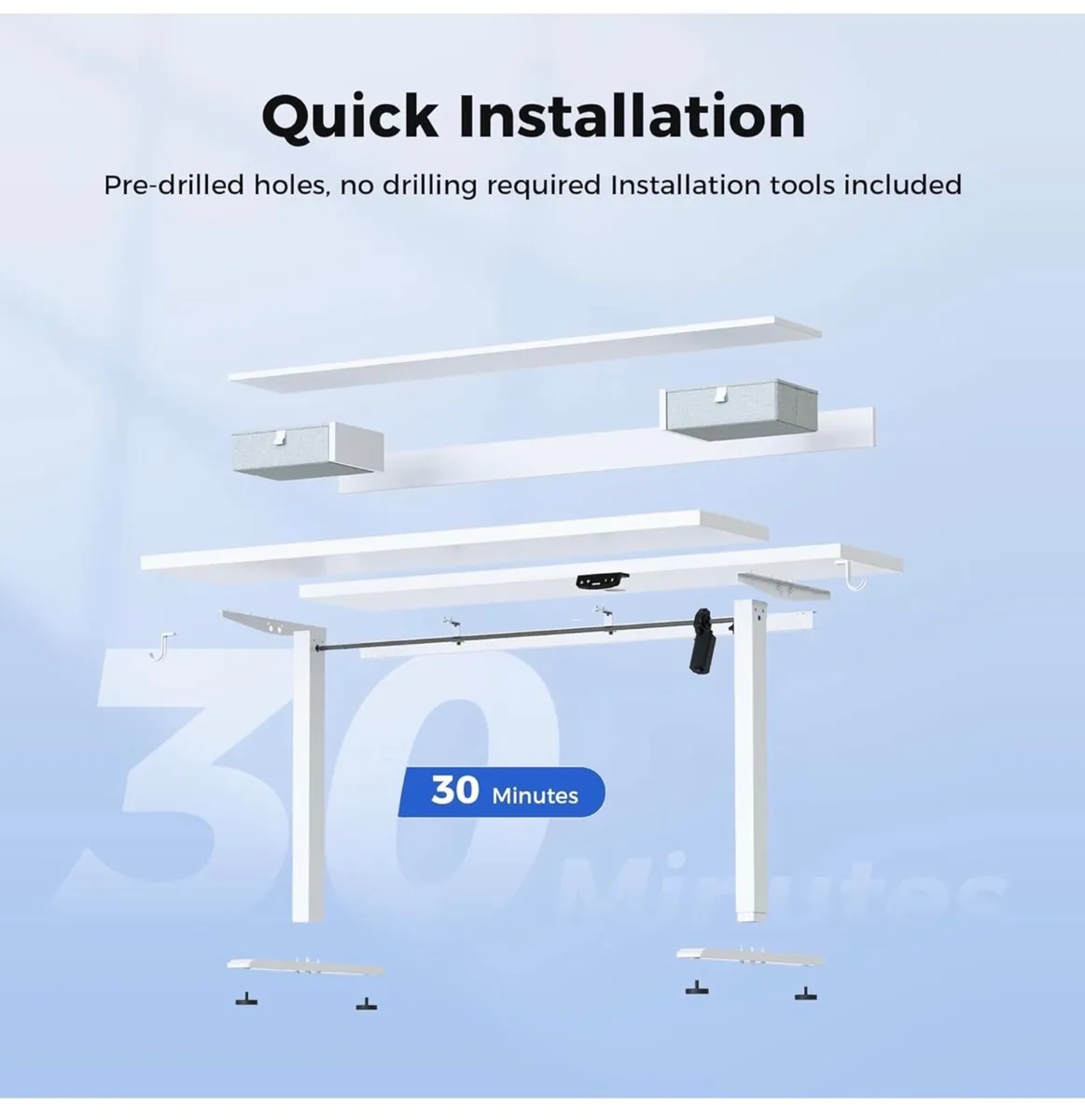 Electric Adjustable Height Desk with 2 Drawers, 12 - Image 3