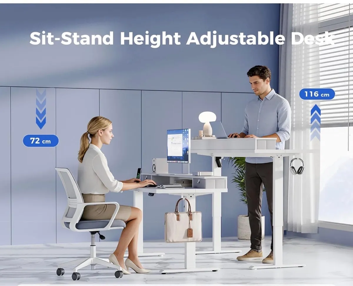 Electric Adjustable Height Desk with 2 Drawers, 12 - Image 2