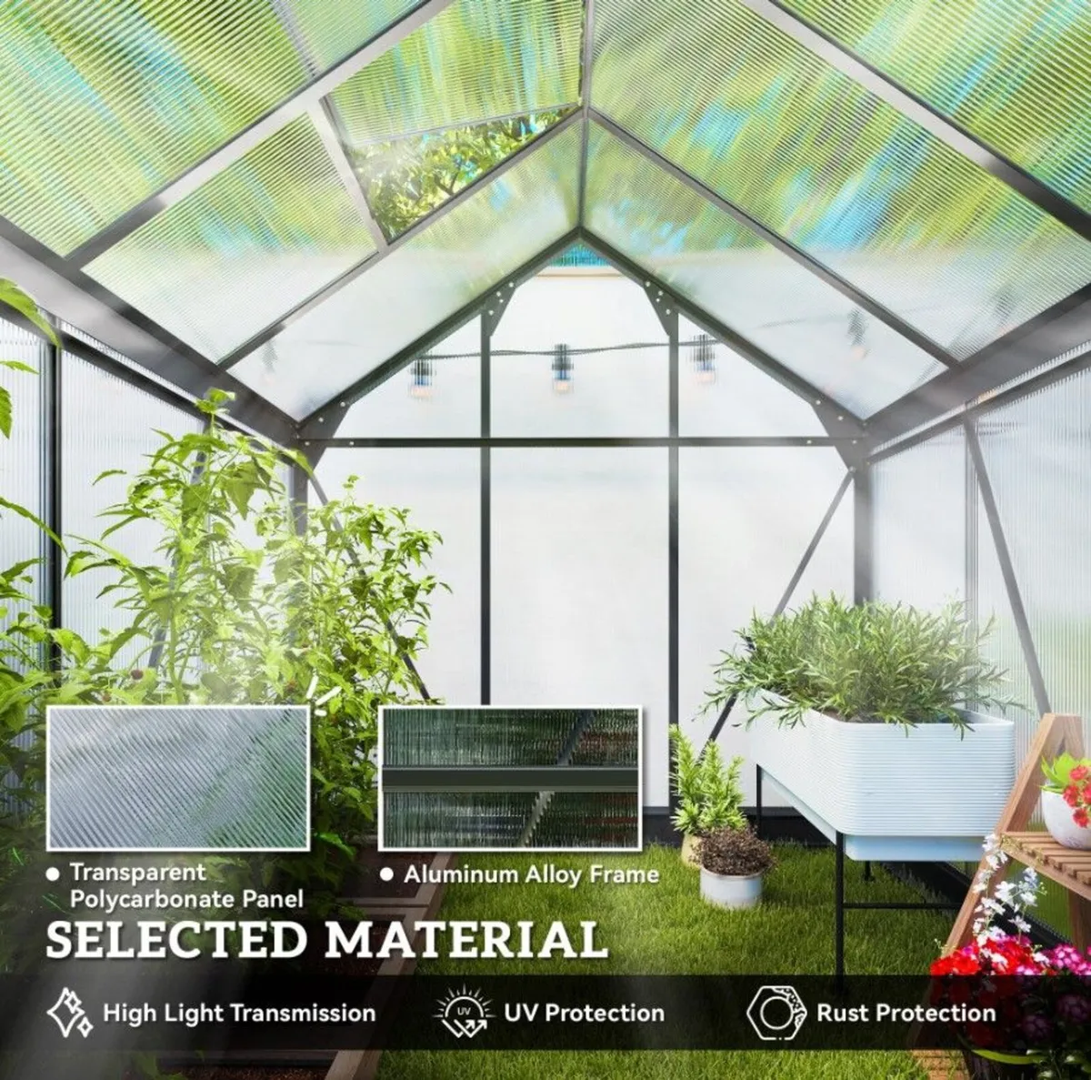 6 x 6ft Polycarbonate Greenhouse - Image 3