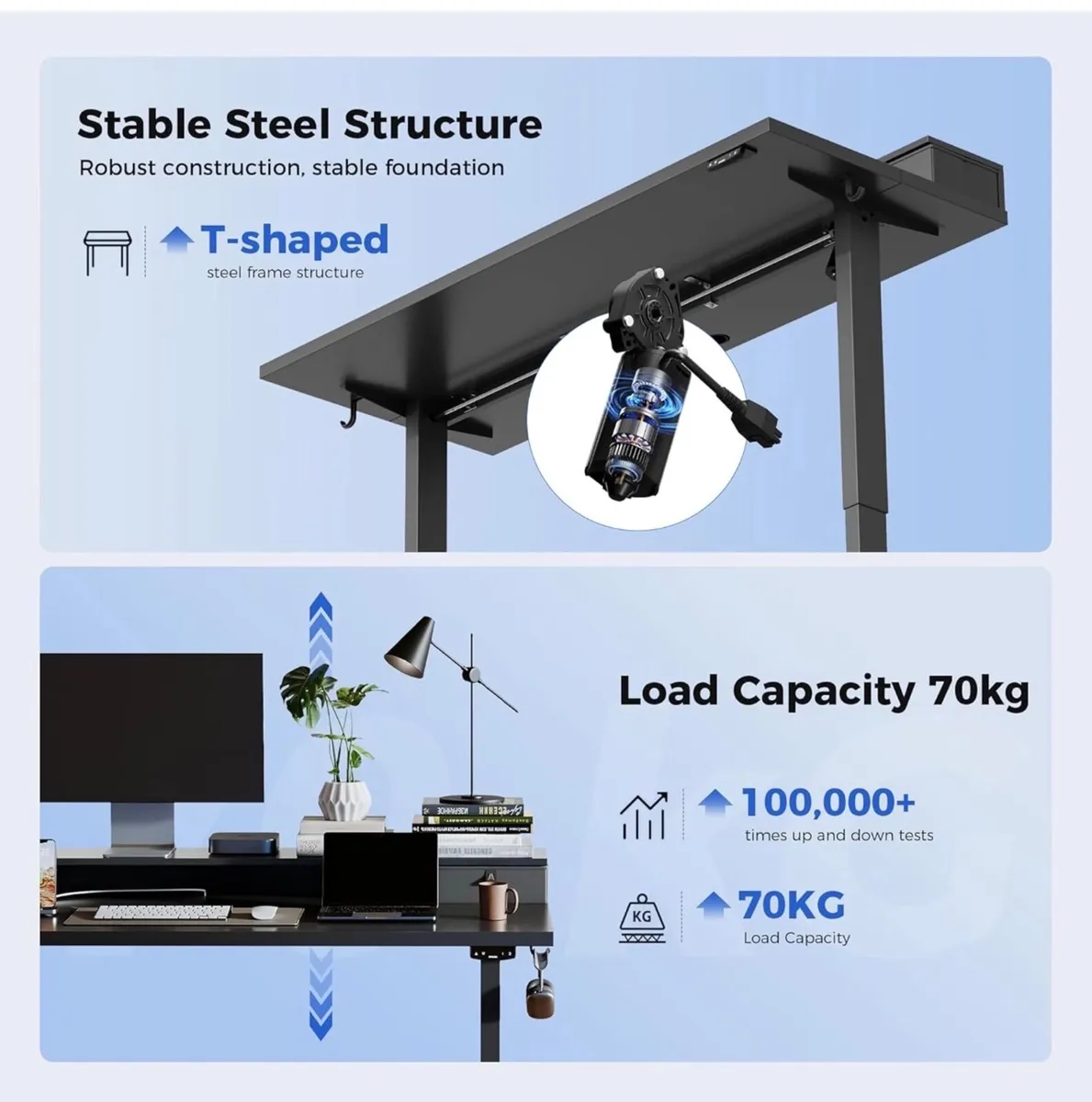 Height Adjustable Desk with Two Drawers, 120 x 60 - Image 3