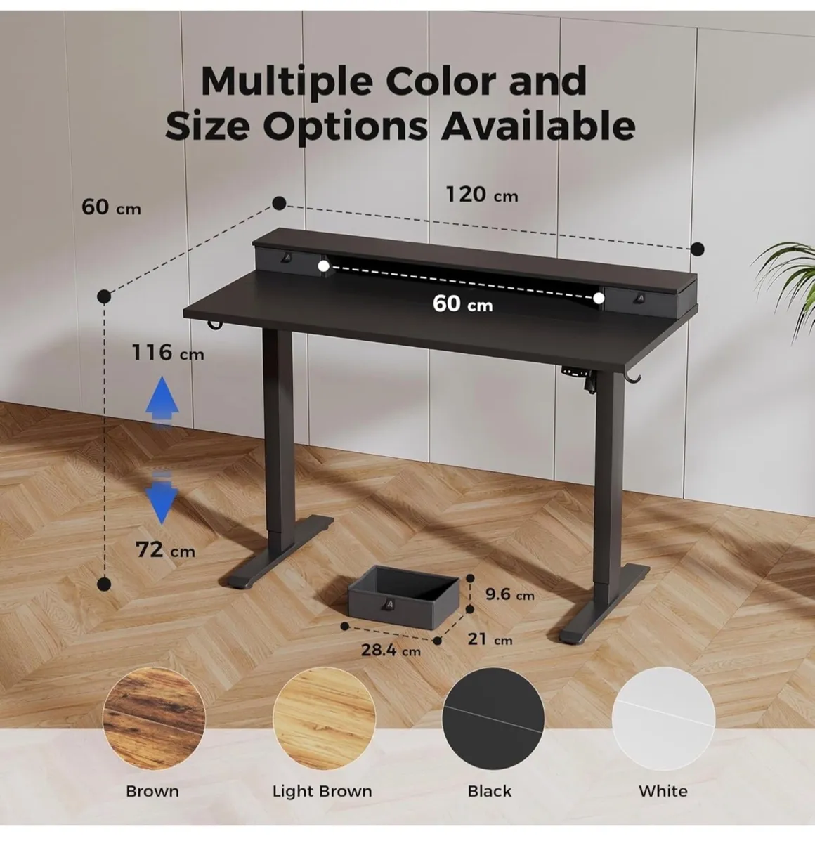 Height Adjustable Desk with Two Drawers, 120 x 60 - Image 1