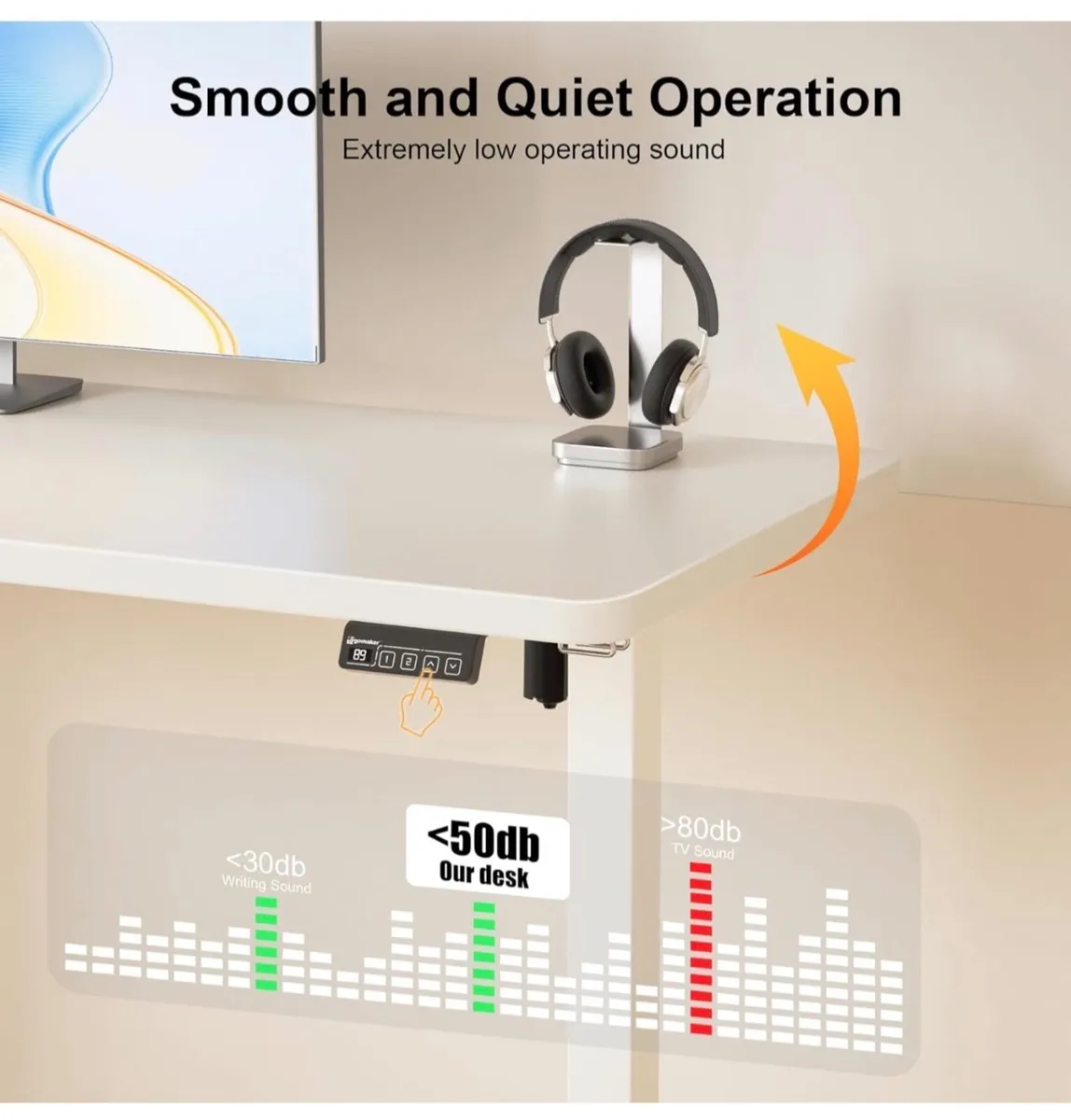 Electric Standing Desk 140x60cm (55.1"x23.6"), Hei - Image 4