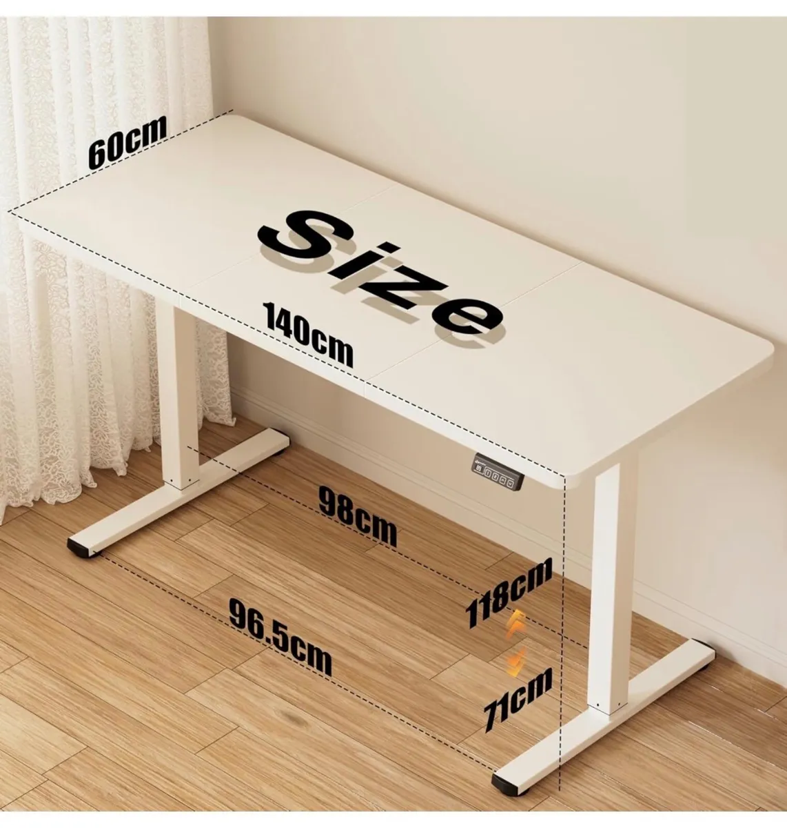 Electric Standing Desk 140x60cm (55.1"x23.6"), Hei - Image 2