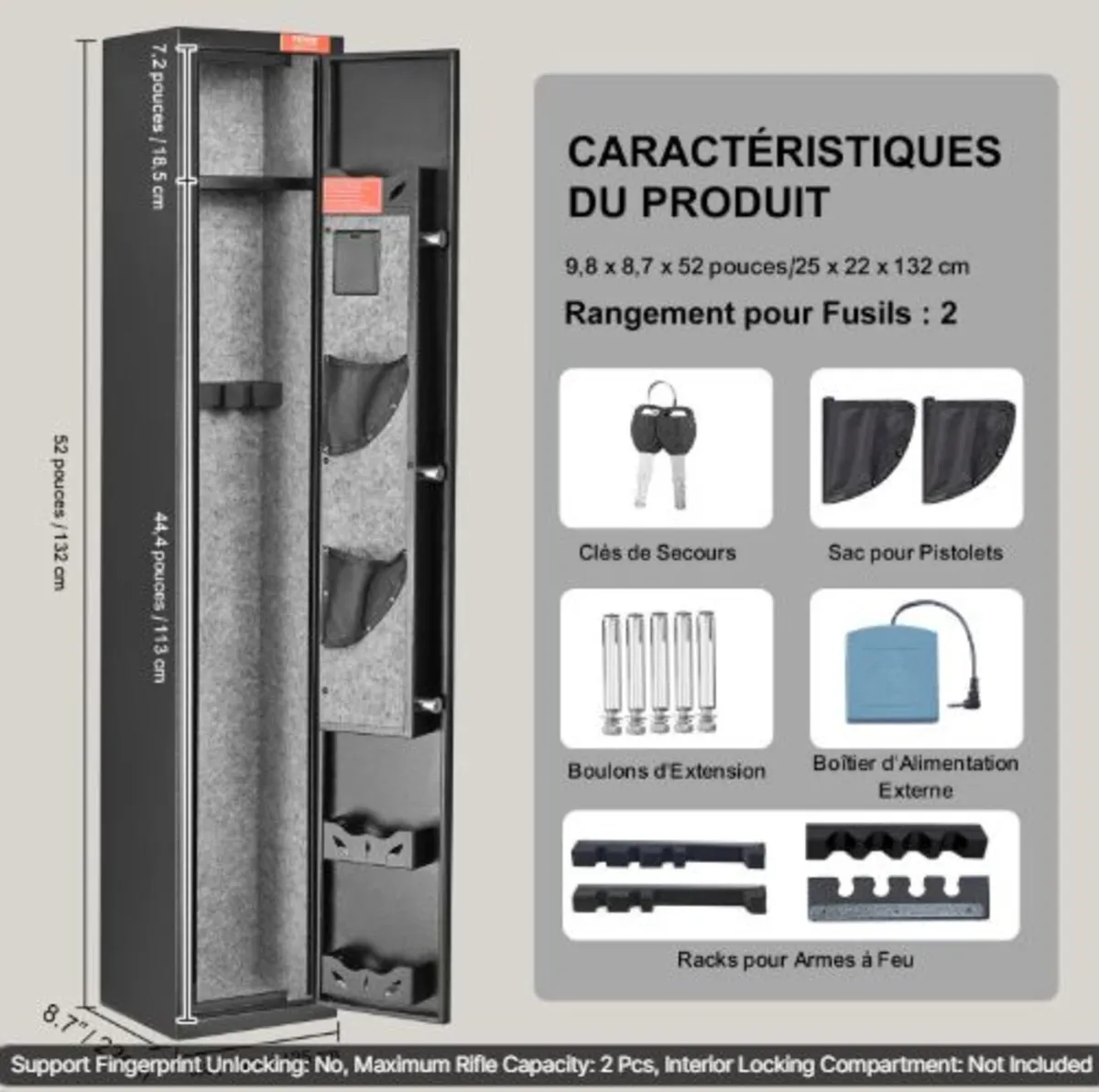 2 Rifles Gun Safe, Rifle Safe with Lock & Digital - Image 3