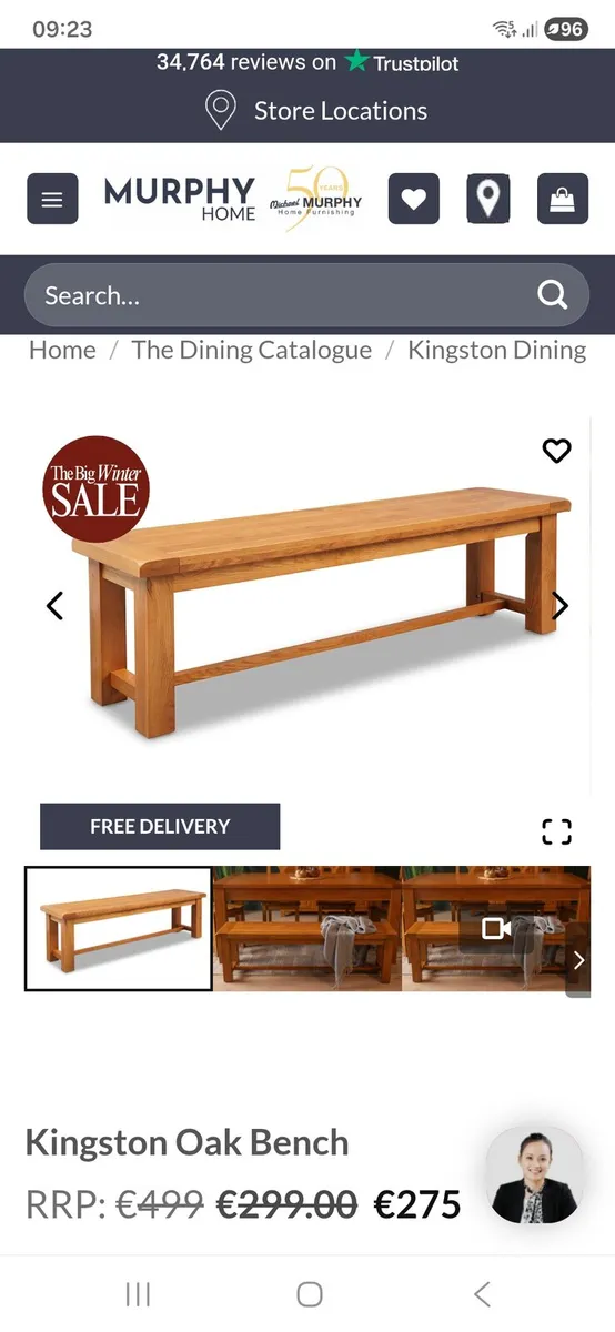 Kingston Solid Oak Bench - Image 2