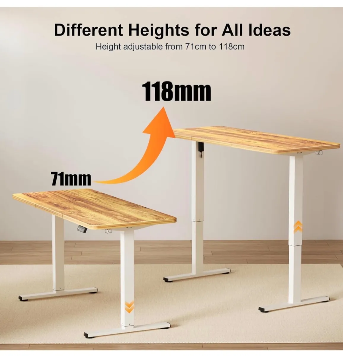 Standing Desk 140x60cm, Height Adjustable Stand Up - Image 2
